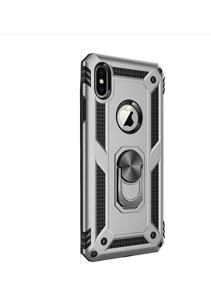 Apple iPhone x Kılıf Vega Standlı Yüzüklü Mıknatıslı Gümüş