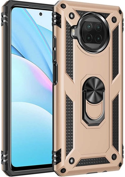 Xiaomi Mi 10T Lite Kılıf Tank Koruma Standlı Yüzüklü Mıknatıslı Gold