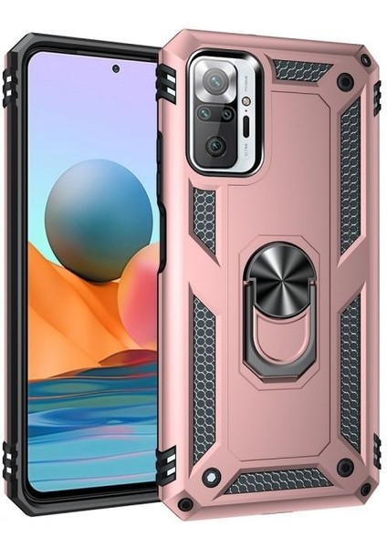 Xiaomi Redmi Note 10 Pro Kılıf Vega Tank Standlı Yüzüklü Mıknatıslı Bronz