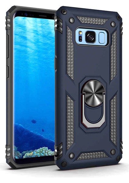 Samsung Galaxy S8 Kılıf Tank Standlı Yüzüklü Mıknatıslı Lacivert