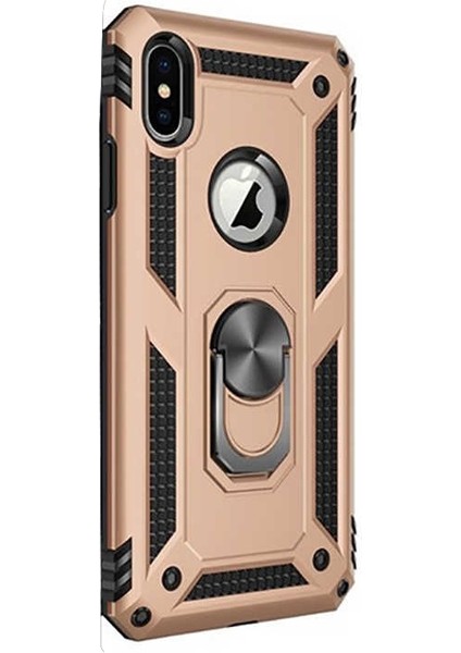 Apple iPhone Xs Kılıf Vega Standlı Yüzüklü Mıknatıslı Gold