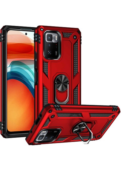 Xiaomi Poco X3 Gt Kılıf Tank Standlı Yüzüklü Mıknatıslı Kırmızı