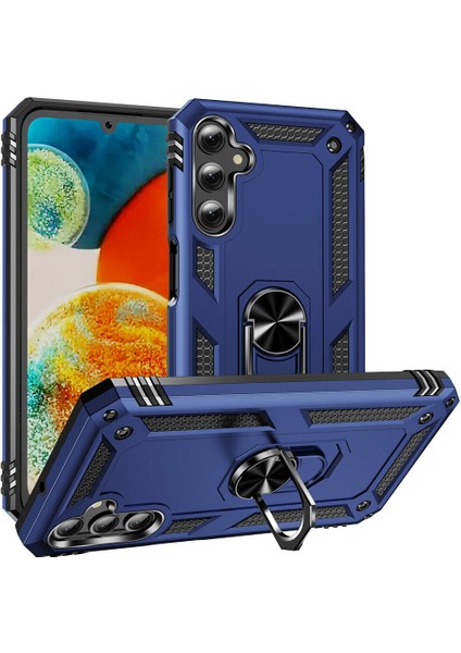 Samsung Galaxy A24 Kılıf Sert Silikon Tank Standlı Yüzüklü Mıknatıslı Lacivert