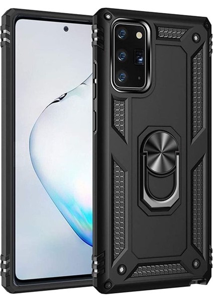 Samsung Galaxy Note 20 Kılıf Tank Koruma Standlı Yüzüklü Mıknatıslı Siyah