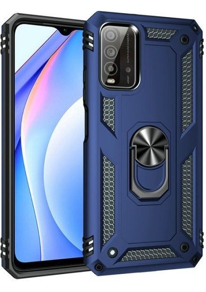 Xiaomi Redmi 9t Kılıf Tank Standlı Yüzüklü Mıknatıslı Lacivert