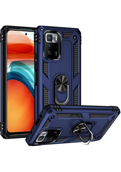 Xiaomi Poco X3 Gt Kılıf Tank Standlı Yüzüklü Mıknatıslı Lacivert