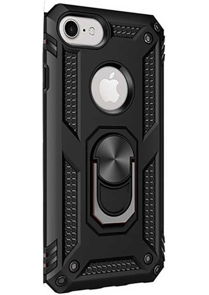 Apple iPhone 7 Kılıf Vega Standlı Yüzüklü Mıknatıslı Siyah
