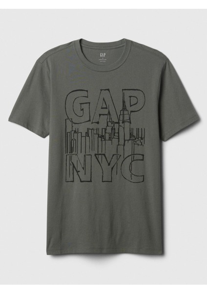 Erkek Gri Gap Grafikli T-Shirt