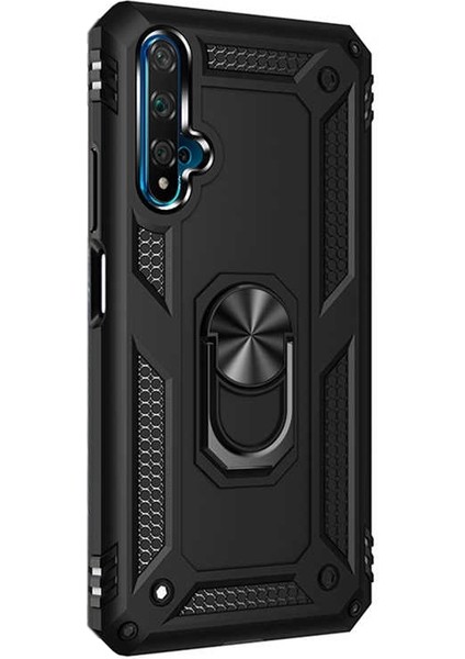 Huawei Nova 5t Kılıf Vega Standlı Yüzüklü Mıknatıslı Silikon Siyah