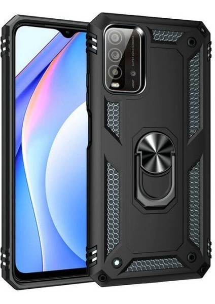 Xiaomi Redmi 9t Kılıf Tank Standlı Yüzüklü Mıknatıslı Siyah
