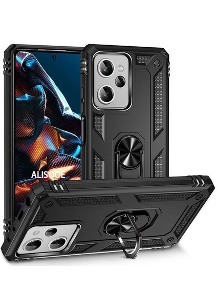 Xiaomi Poco X5 Pro 5g Kılıf Tank Koruma Standlı Yüzüklü Mıknatıslı Siyah