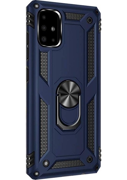Samsung Galaxy A51 Kılıf Standlı Yüzüklü Mıknatıslı Silikon Lacivert