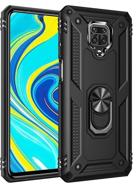 Xiaomi Redmi Note 9 Pro Kılıf Tank Koruma Standlı Yüzüklü Mıknatıslı Siyah