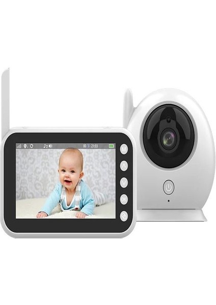Gece Görüş Full Hd Tf Kart Giriş Wi-Fi 2.4g, Monitörlü Beyaz Akıllı Bebek Kamerası Babyfoon