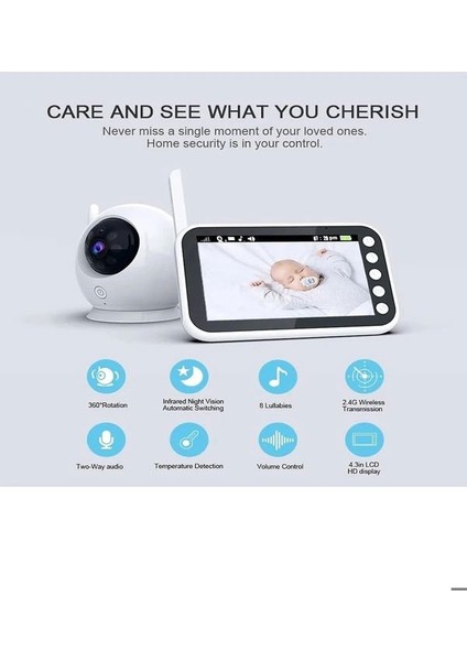 Gece Görüş Full Hd Tf Kart Giriş Wi-Fi 2.4g, Monitörlü Beyaz Akıllı Bebek Kamerası Babyfoon fiyatları