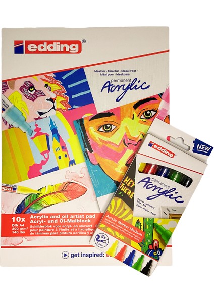 5100 Akrilik Markör 5’li Paket Temel ve Akrilik Yağlı Boya Bloğu A4 10 Yp Creativity Kit