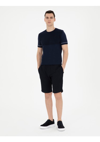 Erkek Lacivert Slim Fit Bisiklet Yaka Triko Tişört 50288117-VR033