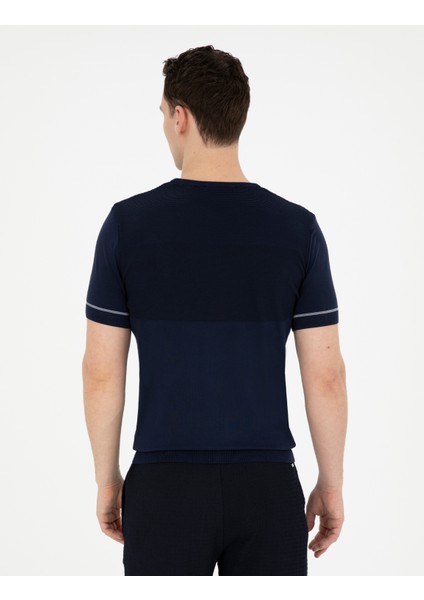 Erkek Lacivert Slim Fit Bisiklet Yaka Triko Tişört 50288117-VR033