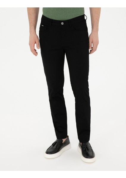 Erkek Siyah Slim Fit Kanvas Pantolon 50289196-VR046