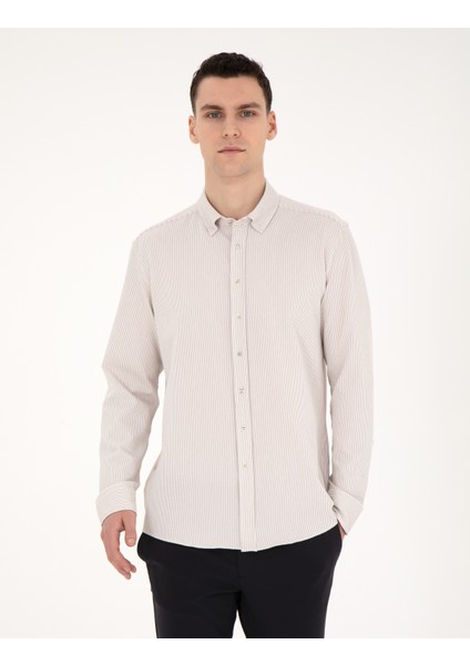 Erkek Bej Slim Fit Uzun Kollu Gömlek 50284109-VR011