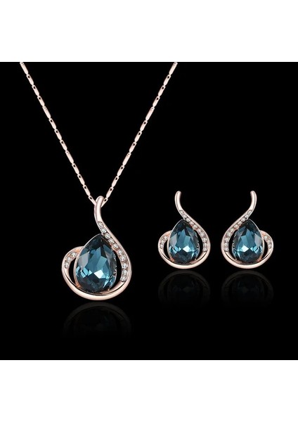 Stil 3 3 Adet/takım Takı Setleri Kadınlar Zarif Su Damlası Rhinestone Kolye Kolye Kanca Küpe Takı Seti (Yurt Dışından)