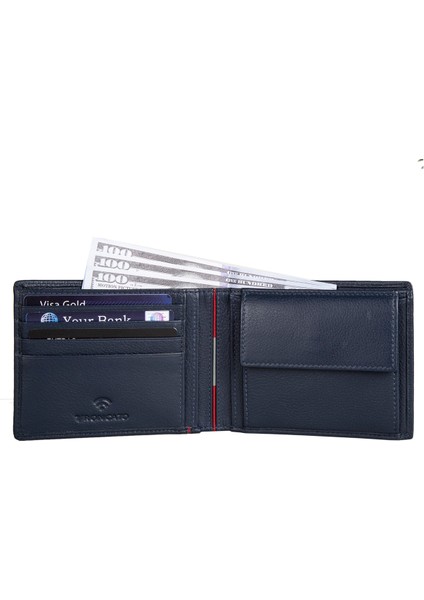 Erkek Cüzdan & Kartlık 41263323 Roncato Boston Small Horizontal Wallet With Coins Pocket Navy Blue