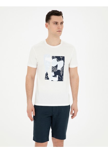 Erkek Ekru Slim Fit Tişört 50280942-VR019