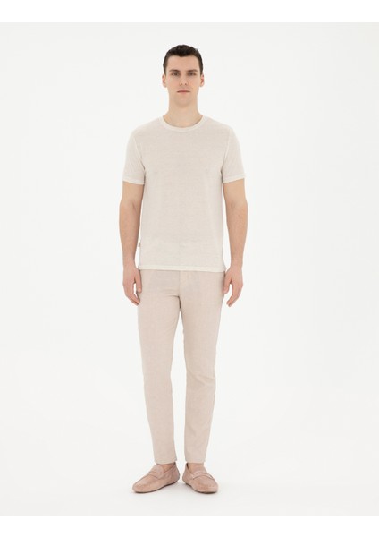 Erkek Bej Slim Fit Keten Karışımlı Kanvas Pantolon 50284261-VR011