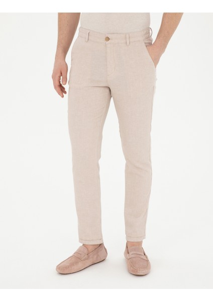 Erkek Bej Slim Fit Keten Karışımlı Kanvas Pantolon 50284261-VR011 fiyatları