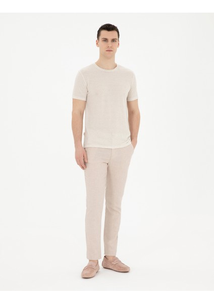 Erkek Bej Slim Fit Keten Karışımlı Kanvas Pantolon 50284261-VR011 modelleri
