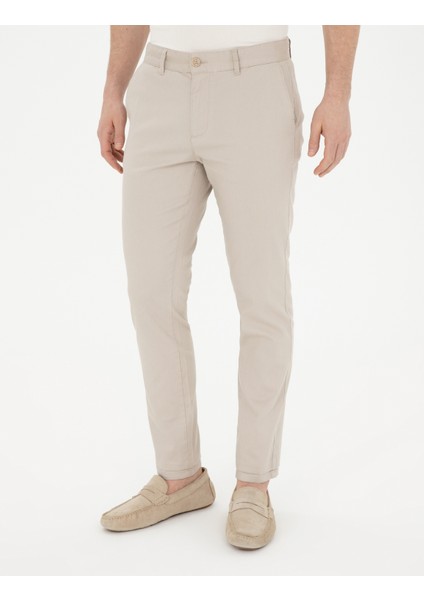 Erkek Bej Slim Fit Kanvas Pantolon 50289194-VR011