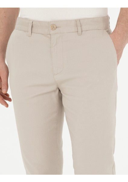 Erkek Bej Slim Fit Kanvas Pantolon 50289194-VR011