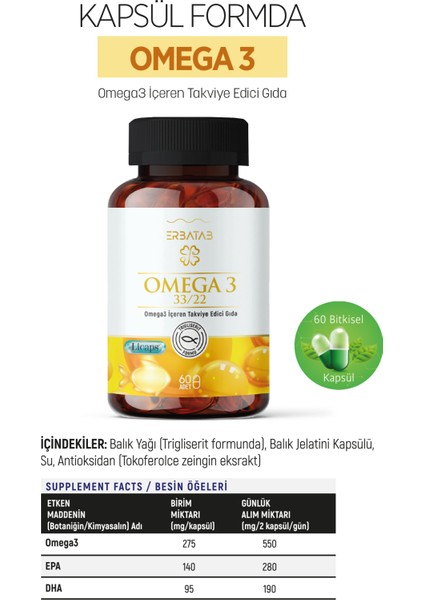 Omega 3 Balık Yağı 33/22 60 Kapsül Licaps®