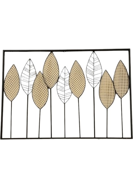 Dekoratif Şık Yaprak Desenli Metal Gold Tablo 100 cm
