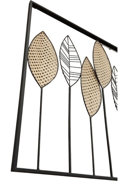 Dekoratif Şık Yaprak Desenli Metal Gold Tablo 100 cm