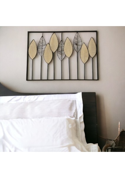 Dekoratif Şık Yaprak Desenli Metal Gold Tablo 100 cm