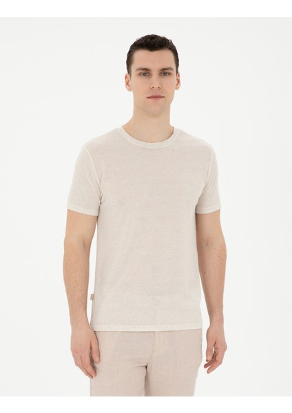 Erkek Bej Slim Fit Basic Tişört 50288156-VR011