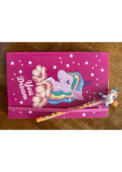 Unicorn Temalı Lastikli Defter ve Yumurtlayan Kalem Seti