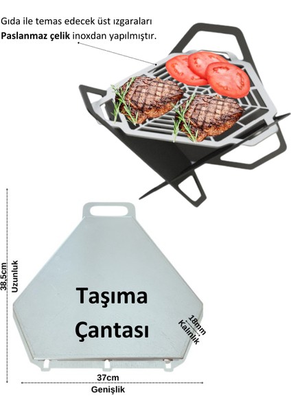 Portatif Paslanmaz Mangal Demonte Ateş Çukuru Taşıma Çantalı