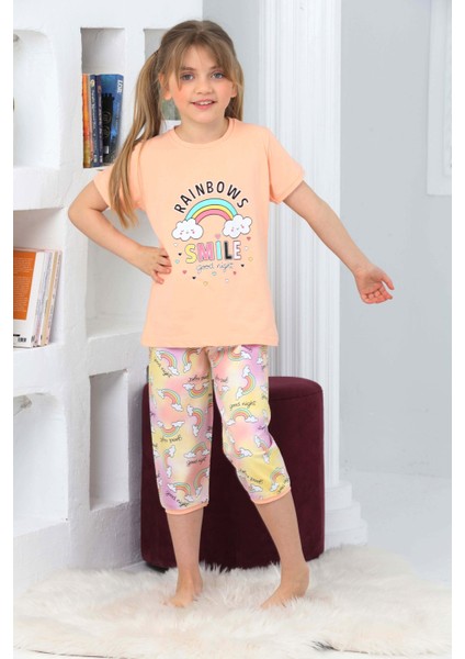 Kapi Kids Kız Çocuk Kaprili-Gökkuşağı Baskılı Pijama Takımı 3-11 Yaş 6100-01