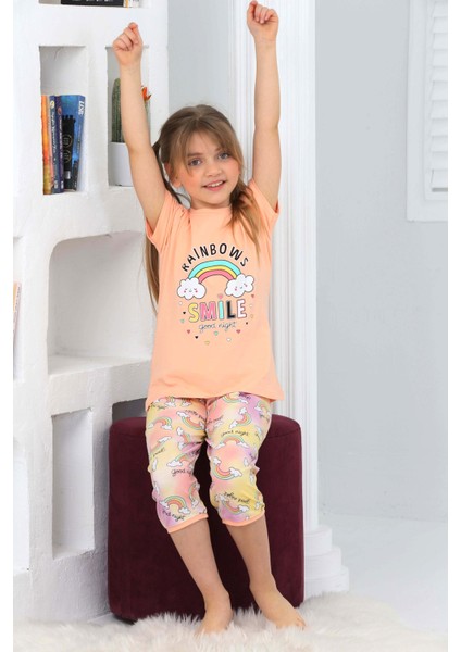 Kapi Kids Kız Çocuk Kaprili-Gökkuşağı Baskılı Pijama Takımı 3-11 Yaş 6100-01