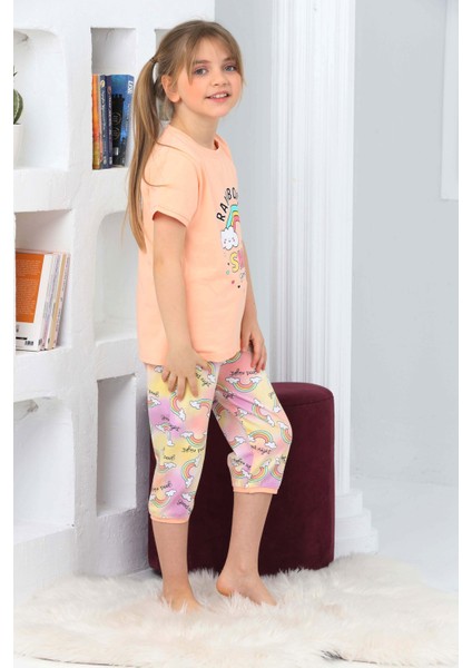 Kapi Kids Kız Çocuk Kaprili-Gökkuşağı Baskılı Pijama Takımı 3-11 Yaş 6100-01