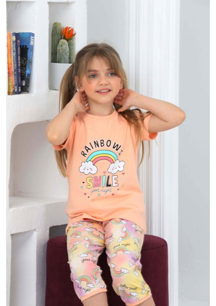 Kapi Kids Kız Çocuk Kaprili-Gökkuşağı Baskılı Pijama Takımı 3-11 Yaş 6100-01