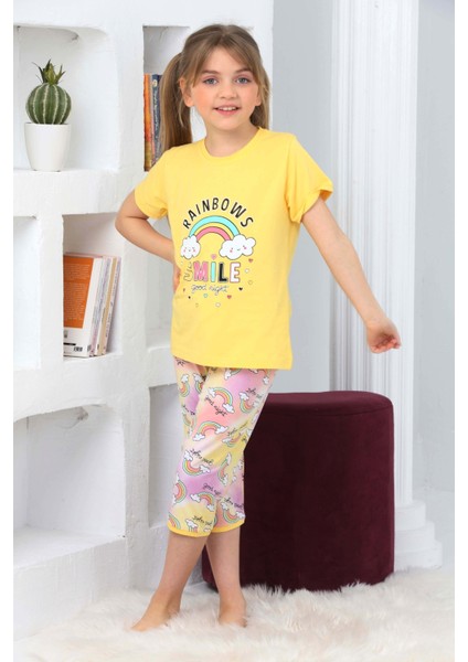 Kapi Kids Kız Çocuk Kaprili-Gökkuşağı Baskılı Pijama Takımı 3-11 Yaş 6100-01