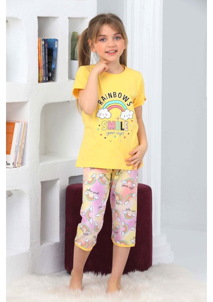 Kapi Kids Kız Çocuk Kaprili-Gökkuşağı Baskılı Pijama Takımı 3-11 Yaş 6100-01