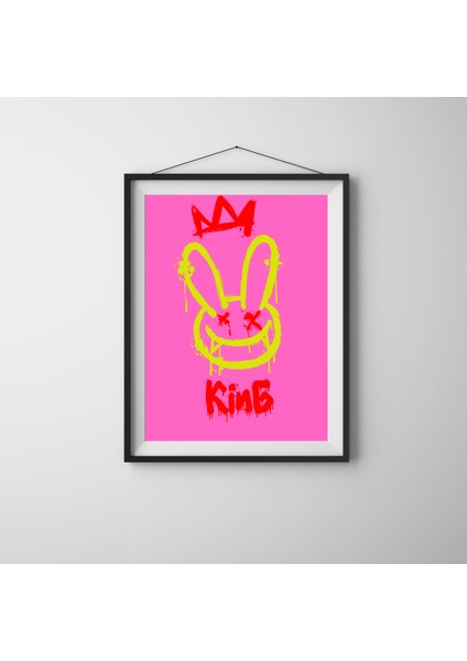 Blue Wall - Rabbit King - Çerçevesiz Tasarım Poster Duvar Sanatı