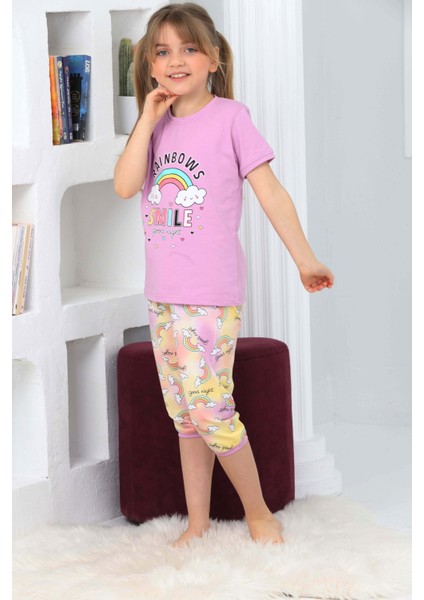 Kapi Kids Kız Çocuk Kaprili-Gökkuşağı Baskılı Pijama Takımı 3-11 Yaş 6100-01