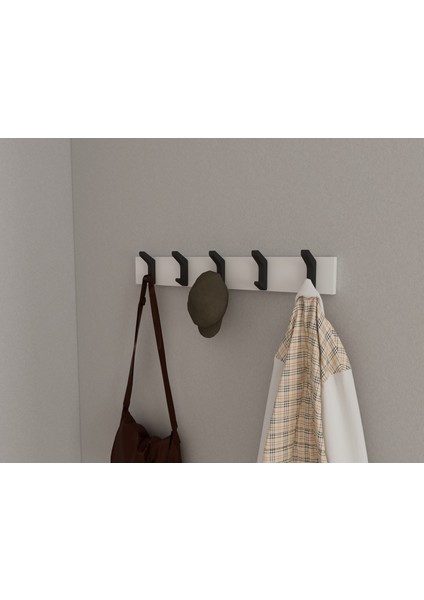 Modern Duvar Kanca Askılık - 5 Adet Siyah Askılık - 60 cm Beyaz Mdflam - Model 102 fiyatları