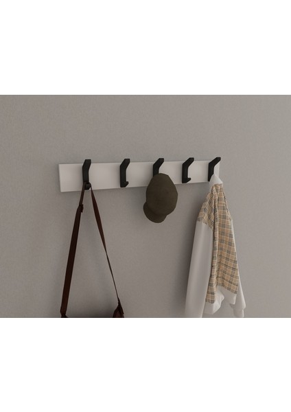 Modern Duvar Kanca Askılık - 5 Adet Siyah Askılık - 60 cm Beyaz Mdflam - Model 102 modelleri