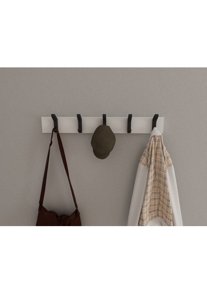 Modern Duvar Kanca Askılık - 5 Adet Siyah Askılık - 60 cm Beyaz Mdflam - Model 102 fırsatları